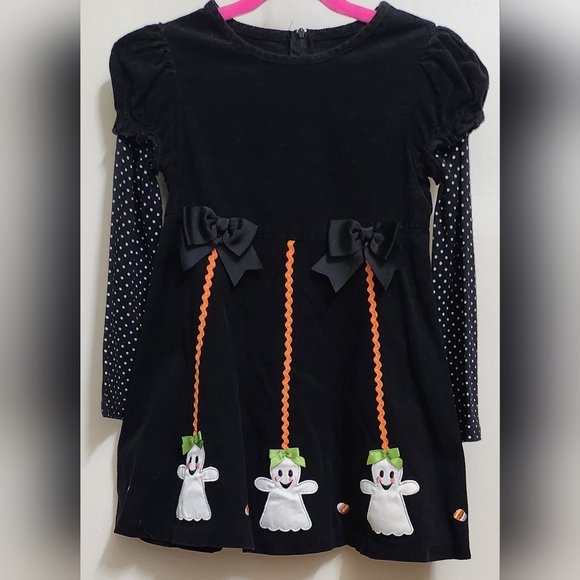 Bonnie Jean Sz 6 6X Halloween Ghosts Candy Corn Black Corduroy Long Sleeve Dress - Picture 5 of 5